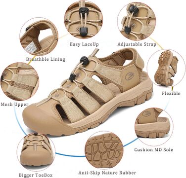 Чоловічі сандалі FLARUT для активного відпочинку та туризму, закритий носок, хакі, 46 EU