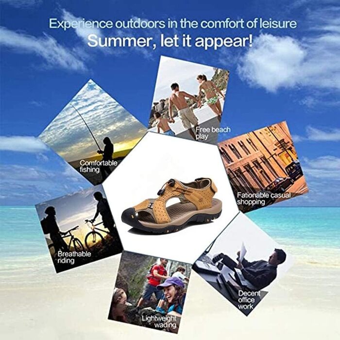 Чоловічі сандалі Asifn для хайкінгу, шкіра, водонепроникні, закритий носок, коричневі, розмір 47/48 EU