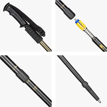 Ультралегкі трекінг-палиці для скандинавської ходьби (Nordic Walking) з гумовими наконечниками, односекційні, 110 або 115 см, чорно-золоті, для жінок та чоловіків