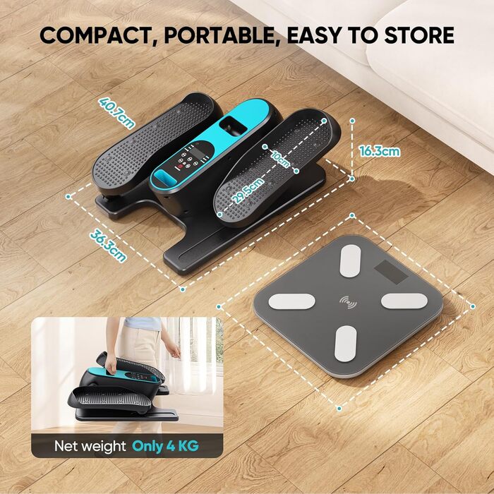 Електричний міні кросс-тренажер Dripex для дому з пультом, 12 швидкостей та 6 програмами, синій