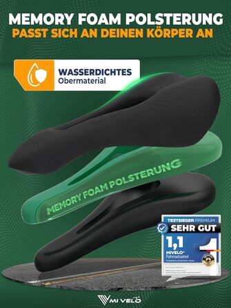 Велосипедне сідло MIVELO Comfort PRO з Memory Foam: дихаюче, зручне для жінок та чоловіків, ергономічне, для максимального комфорту (MTB)