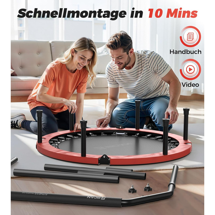 Міні-батут BCAN для дому, 102 см, складний, для дорослих, з регульованою ручкою, вантажопідйомність 150 кг, для фітнесу та тренувань вдома