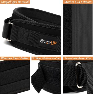 Пояс для важкої атлетики BraceUP – 10 см, для фітнесу, присідань, станової тяги, пауерліфтингу, захист спини, 92-104 см