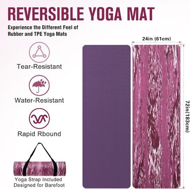 Килимок для йоги Marjar з неслизьким покриттям, фітнес-килимок для занять спортом, 183 x 61 x 0.6-1 см, фіолетовий