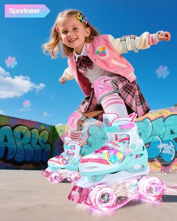 Роликові ковзани Sportneer для дітей з підсвіткою та захистом, розміри 23-26 (XS)