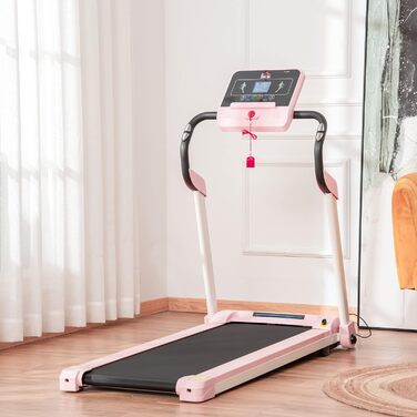 Електрична бігова доріжка HOMCOM 400 Вт, 1-12 км/год, 1,5 HP, LCD-дисплей, тримач для телефону, для дому, фітнесу, рожева, 134x60x118 см