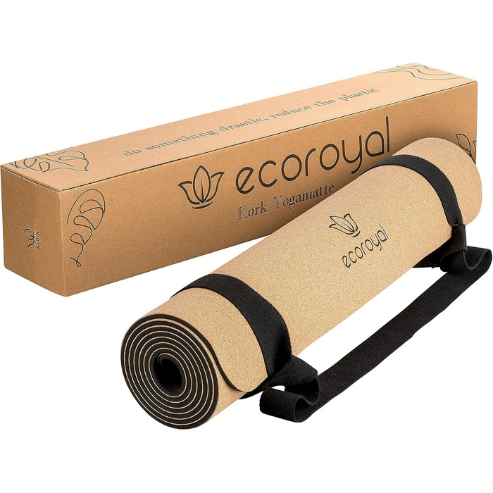 Еко-мат для йоги з корку Ecoroyal, 183x61x0,4 см, з ременем, екологічний і нековзкий
