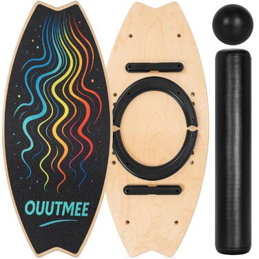 Балансборд Surfin Holz: Дерев'яний балансборд для дітей та дорослих, 6 режимів, тренування рівноваги, 79.5 x 34.5 см, стилі Wellenlinien/S