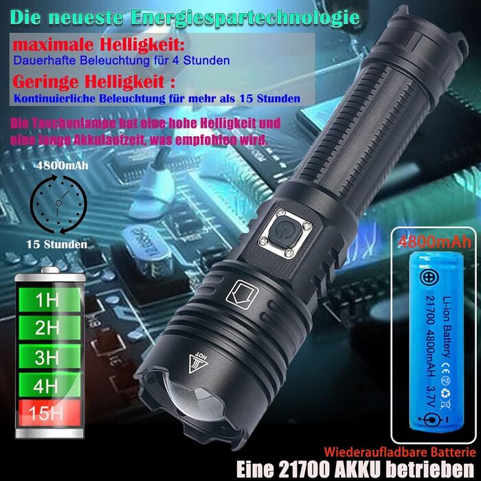 Тактична ліхтарик ASORT 990 000 люмен: USB-зарядка, Zoom, IP67, 10 режимів, для дому, відпочинку, надзвичайних ситуацій