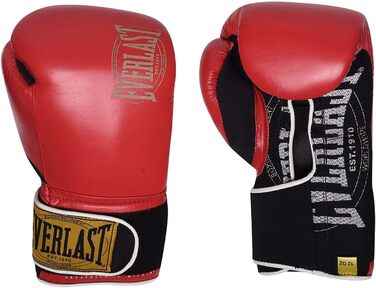 Боксерські рукавички Everlast 1910 Classic з натуральної шкіри, для тренувань з мішком та лапами, на липучці, потрійна амортизація, ергономічне зчеплення – Оригінальні Everlast RED 16OZ