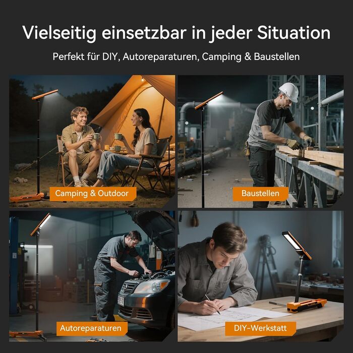 LED прожектор на штативі, 1500LM, 3 кольори світла (3000K/4500K/6000K), IP54, для відпочинку, DIY та майстерні