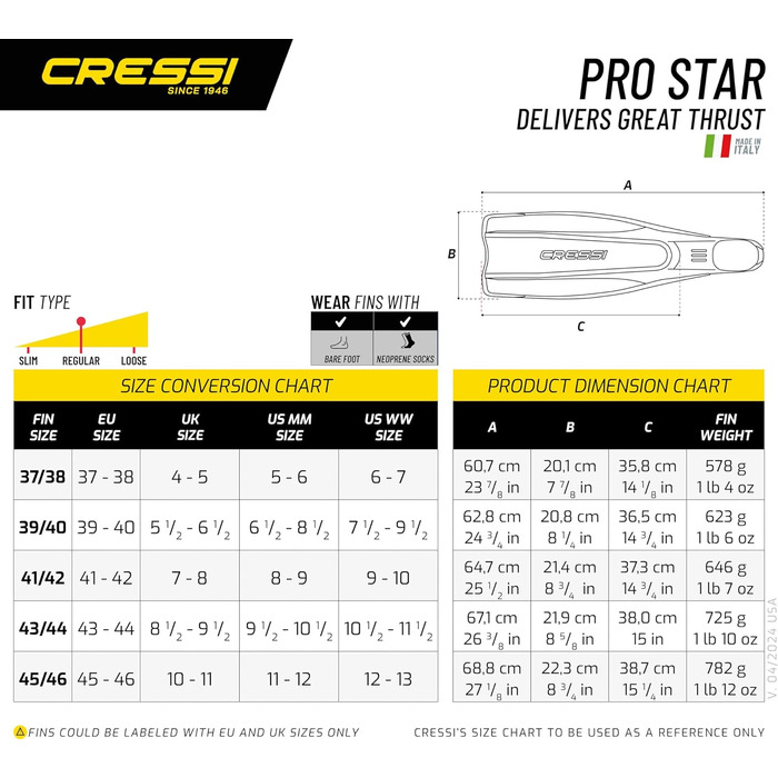 Ласти Cressi Prostar преміум для чоловіків і жінок, зроблені в Італії