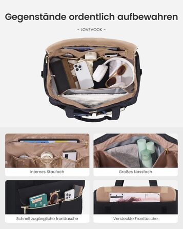 Сумка-трансформер LOVEVOOK для подорожей: 45л, для спорту, в аеропорт, пологовий будинок, з відділенням для взуття та мокрих речей (Чорний)