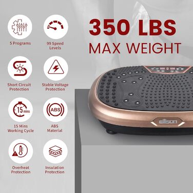 Вібраційна платформа EILISON Fitpro для фітнесу та лімфодренажу, з еспандерами, для фігури, тонусу, відновлення, коричнева