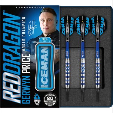 Дротики Red Dragon Gerwyn Price Iceman Originals, вольфрамові, 18 г, з оперенням та стрижнями