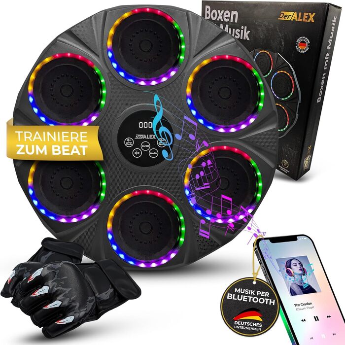 DerALEX Боксерський тренажер з музикою та LED-дисплеєм - електронний бокс для реакції, фітнесу та координації. Боксерський тренажер для дому та фітнес-клубу