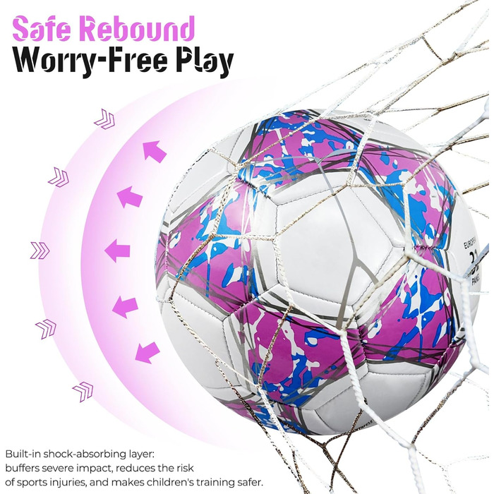 Дитячий футбольний м'яч розмір 5, рожевий, з насосом, сіткою та сумкою. Стандартний тренувальний м'яч з шкіри для дітей.