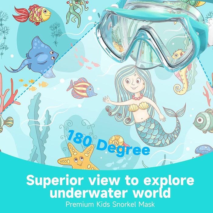 Дитяча маска для снорклінгу Findway з назальною перегородкою, 180° панорама, HD, антизапітніння, анти-витік, для дітей 4-16 років