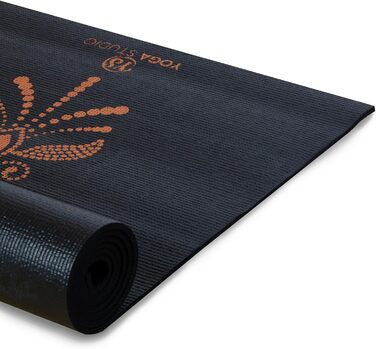 Килимок для йоги Von Yoga Studio з малюнком Мандала, 183x61 см, 6 мм, антиковзаючий, міцний, PVC, золотий Hamsa