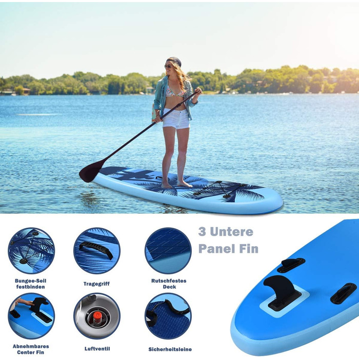 Надувна SUP-дошка COSTWAY з веслом, ременем безпеки, насосом, центральним кілем, рюкзаком і ремкомплектом для веслування стоячи