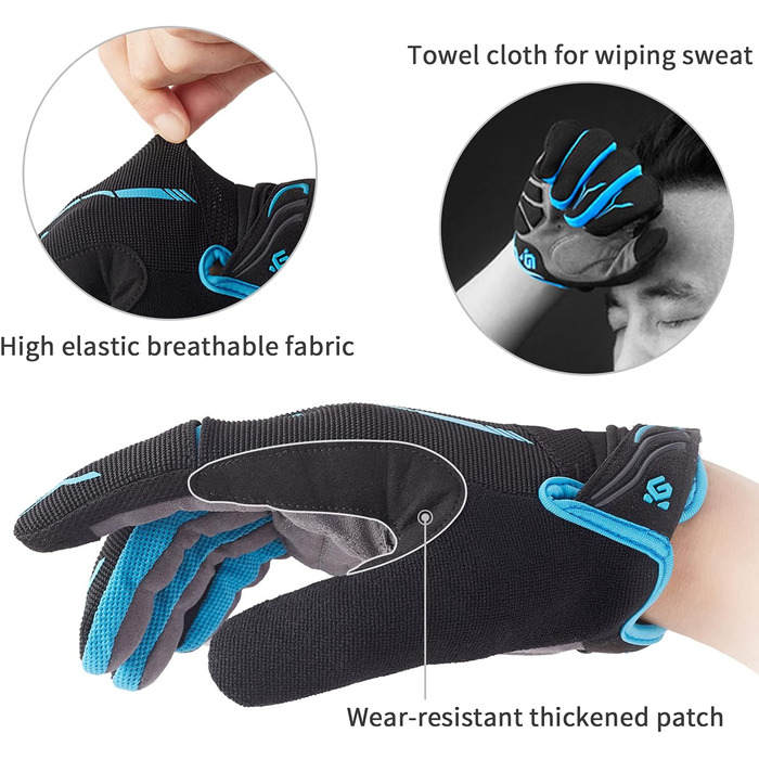 Велосипедні рукавички Vofinger для чоловіків та жінок, MTB, сенсорний екран, синій (S)