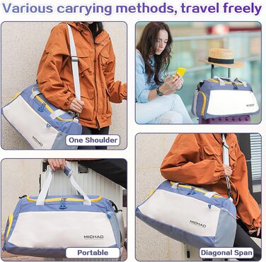 Спортивна сумка-рюкзак для подорожей та спорту, 48x23x27 см, з відділенням для взуття та мокрих речей, водонепроникна, для жінок та чоловіків (білий+синій)