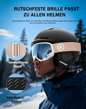 Окуляри для сноуборду та гірськолижного спорту Innerking OTG, захист від запотівання & UV400, для носіння поверх корекційних окулярів, подвійне скло, чорний/срібний (VLT 11%) (A2-White/Silver (VLT 10%))