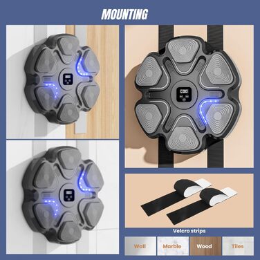Музична боксерська машина з LED-підсвіткою, настінний електронний тренажер з Bluetooth, боксерські рукавички, PU-матеріал, підсвічування в ритмі музики