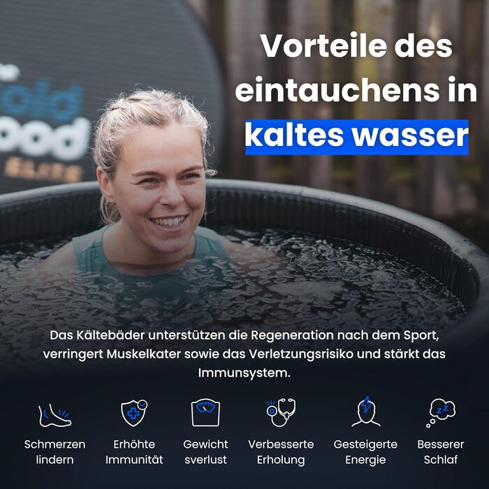 Тонна для криотерапії Eisbad для спортсменів з кришкою, портативна ванна для криотерапії, The Cold Pod, розкладна надувна ванна для дому та вулиці (Elite Barrel)