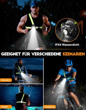 ISEYOU Фронтальний ліхтар для бігу з регулюванням на 45°, 500 люмен, 2 кольори, USB-C, IPX4, для бігу, кемпінгу, велоспорту