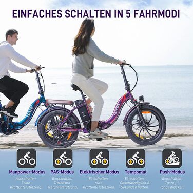 Електровелосипед Fafrees F20 Pro складаний 20 дюймів, акумулятор 36В 18Аг, запас ходу 70-150 км, 250Вт, фетбайк, 7 швидкостей, міський електробайк для чоловіків та жінок, Pedelec 25 км/год
