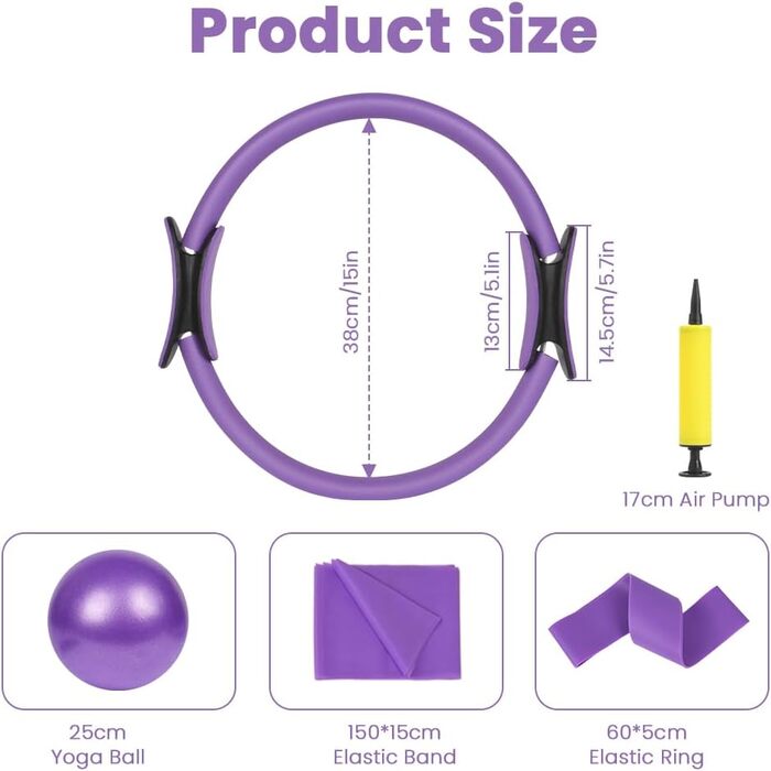 Набір для пілатесу Magic Circle (38 см) з подвійними ручками, 4 шт. для йоги, фітнесу, реабілітації та підтяжки тіла (фіолетовий)
