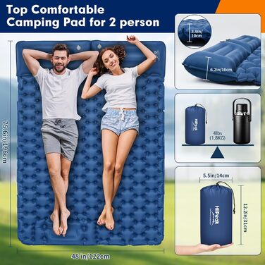 Каремат HiiPeak Isomatte самонадувний туристичний, з інтегрованими подушками, для кемпінгу, блакитний (подвійний)