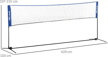 Сітка для бадмінтону SPORTNOW 3/4м, розкладна, регульована висота, для тенісу, бадмінтону, піклболу, волейболу, з сумкою, чорно-синя