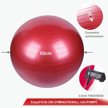 Гімнастичний м'яч Enjoy Fit 65 см анти-вибуховий, до 500 кг, з насосом, для пілатесу, йоги, фітнесу, домашнього спортзалу та офісу, червоний