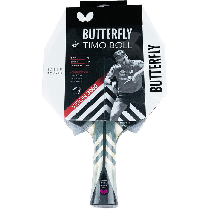 Професійна ракетка для настільного тенісу Butterfly Timo Boll Vision 3000, ITTF сертифікат, накладка Wakaba, анатомічна ручка, для досвідчених гравців