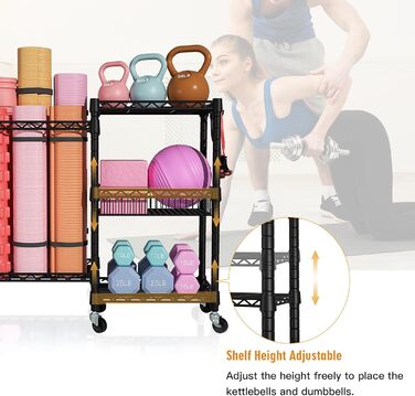 Організатор для домашнього спортзалу FUTASSI: полиця для йогаматів, гантелей та роликів, чорний