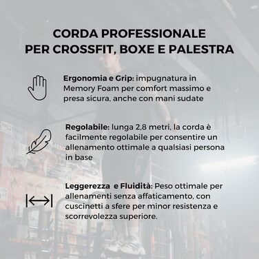 Професійна скакалка IOCALIA для кросфіту та фітнесу, сталева з ПВХ, регульована, з антиковзкою ручкою, для тренажерного залу, боксу та занять спортом