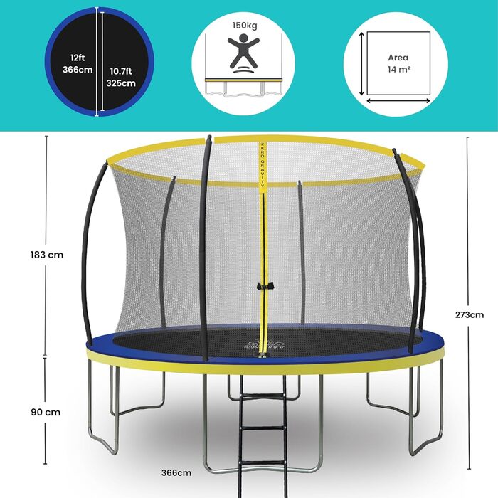 Трамплін для саду Zero Gravity Ø 183-427 см - TÜV сертифікований, з драбиною, стійкий до вітру, відеоінструкція