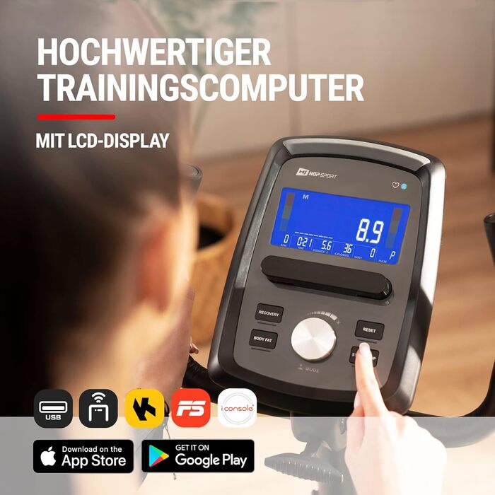 Hop-Sport Велоергометр HS-120L Ravel з 12 програмами тренувань, Bluetooth, LCD-дисплеєм та ергономічним сидінням