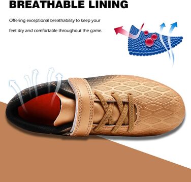 Дитячі футбольні бутси DimaiGlobal з шипами для хлопчиків та дівчаток, зала/штучний газон, кеди для міні-футболу, професійні тренувальні бутси (33 EU, Gold)