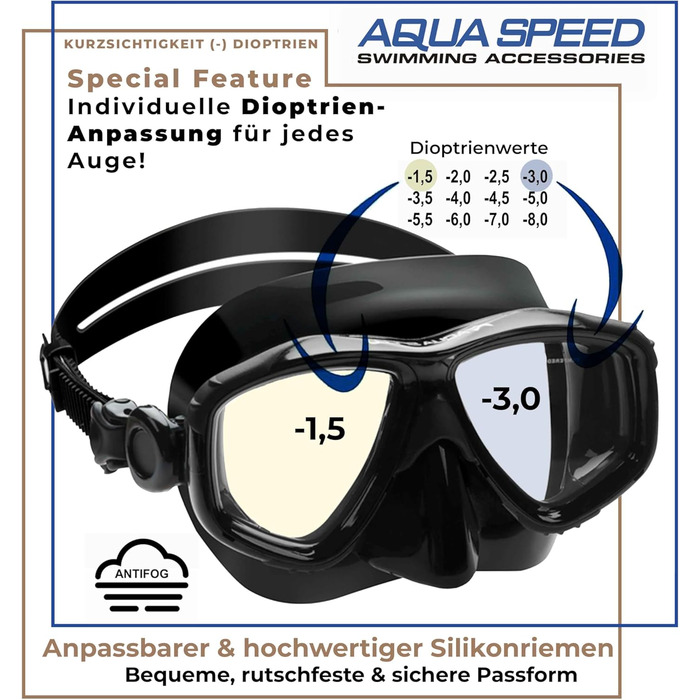 Плавальна маска Aqua Speed VISION 07B з корекцією зору, оптичні та звичайні лінзи