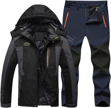 Сніговий костюм чоловічий 2-х частинний комплект з капюшоном, куртка та штани, Outdoor, термо, вітронепроникний, для катання на лижах, спортивний, зимовий, теплий, синій, 3XL