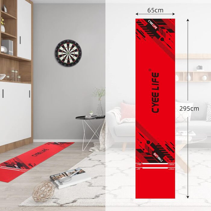 Професійний дартс-килим CyeeLife 65x295 см з сумкою, для сталевих та софт-дартс, різні стилі