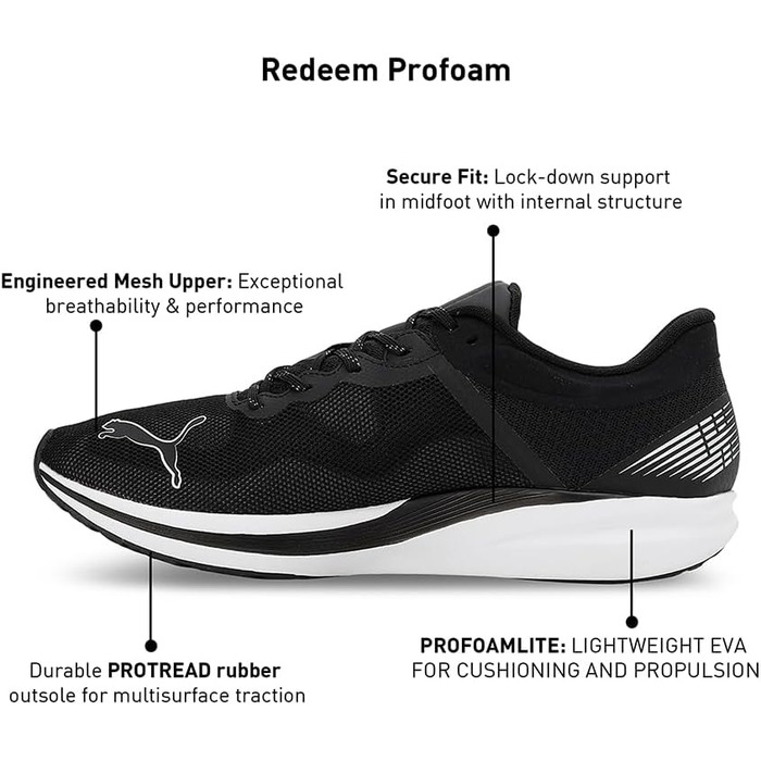 Кросівки футбольні PUMA Unisex Redeem Profoam, 40.5 EU, Puma Black/Puma White