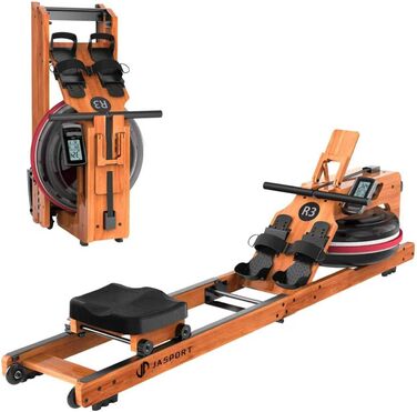 Гребний тренажер JASPORT R3 з дуба, Bluetooth LCD-дисплей, сумісний з Kinomap, 28 л, до 150 кг, ергономічне сидіння, регульований тримач для планшета