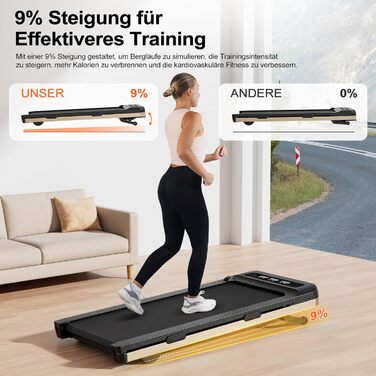 Біговий тренажер DeerRun з нахилом 9%, для дому, до 136 кг, Walking Pad, сумісний з робочим столом, з APP-керуванням, курсами тренувань та кількома режимами бігу, чорний