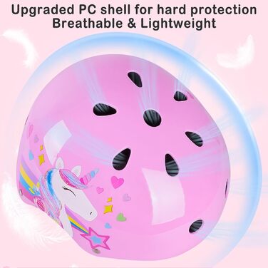 Дитячий шолом Unicorn Castle 7-в-1 з наколінниками, налокітниками та захистом зап'ястків для скейтборду, роликів, велосипеда (рожевий), 3-8 років