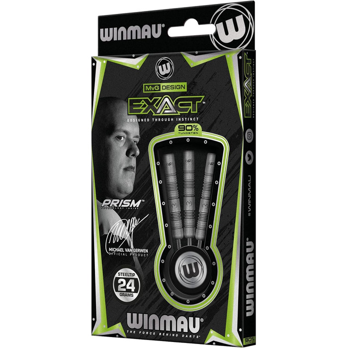 Дротики WINMAU Michael Van Gerwen MvG Exact, вольфрамові, 24 г, з оперенням і стержнями