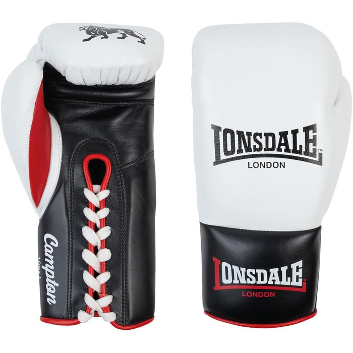 Боксерські рукавички Lonsdale Campton з натуральної шкіри (білий/чорний/червоний, 08 oz R)